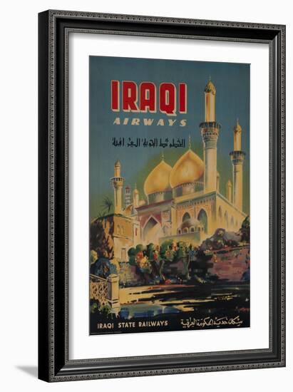 Iraqi Airways Travel Poster, Middle Eastern Mosque-null-Framed Giclee Print