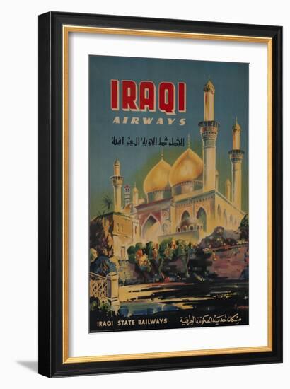 Iraqi Airways Travel Poster, Middle Eastern Mosque-null-Framed Giclee Print