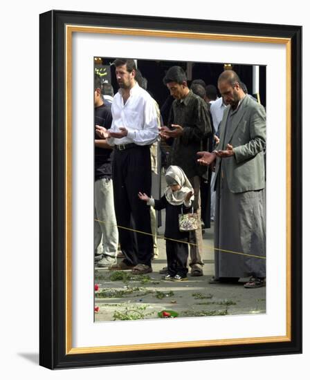 Iraqis, Inluding a Little Girl, Pause to Pray-null-Framed Photographic Print