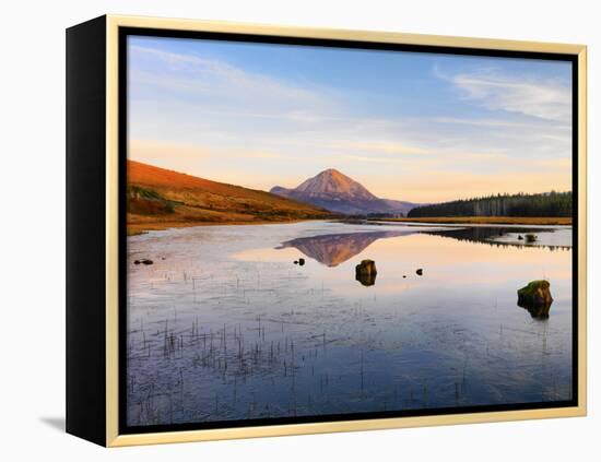 Ireland, Co.Donegal, Mount Errigal reflected in Clady river-Shaun Egan-Framed Premier Image Canvas