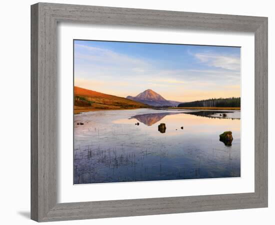 Ireland, Co.Donegal, Mount Errigal reflected in Clady river-Shaun Egan-Framed Photographic Print