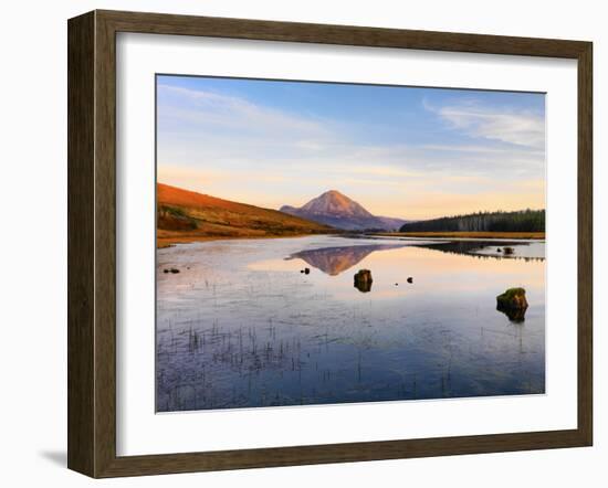 Ireland, Co.Donegal, Mount Errigal reflected in Clady river-Shaun Egan-Framed Photographic Print