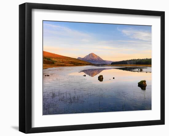 Ireland, Co.Donegal, Mount Errigal reflected in Clady river-Shaun Egan-Framed Photographic Print