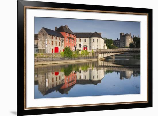 Ireland, County Kilkenny, pubs along River Nore and Kilkenny Castle-Walter Bibikow-Framed Premium Photographic Print