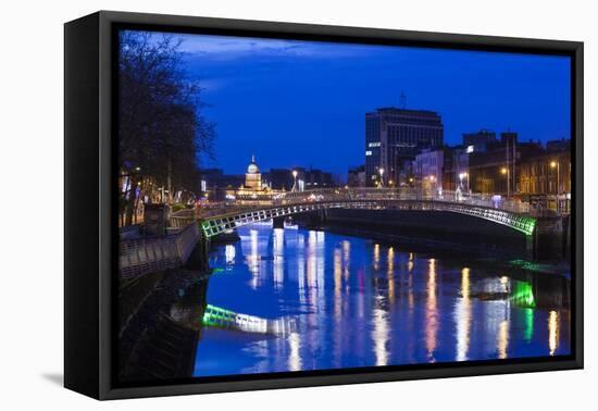 Ireland, Dublin, Ha'Penny Bridge over the River Liffey, dawn-Walter Bibikow-Framed Premier Image Canvas