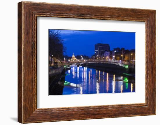 Ireland, Dublin, Ha'Penny Bridge over the River Liffey, dawn-Walter Bibikow-Framed Photographic Print