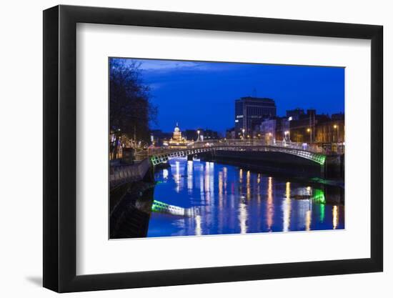 Ireland, Dublin, Ha'Penny Bridge over the River Liffey, dawn-Walter Bibikow-Framed Photographic Print
