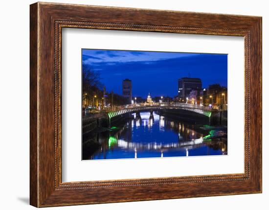 Ireland, Dublin, Ha'Penny Bridge over the River Liffey, dawn-Walter Bibikow-Framed Photographic Print