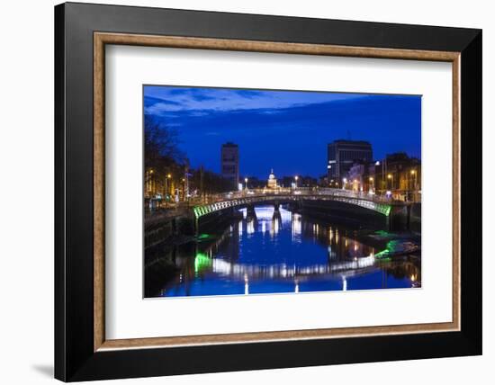 Ireland, Dublin, Ha'Penny Bridge over the River Liffey, dawn-Walter Bibikow-Framed Photographic Print