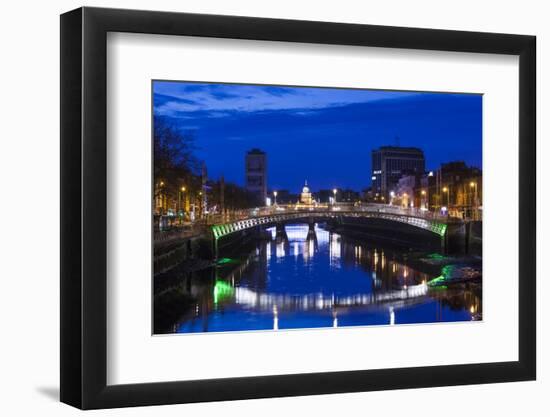 Ireland, Dublin, Ha'Penny Bridge over the River Liffey, dawn-Walter Bibikow-Framed Photographic Print