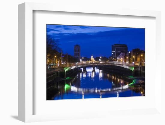 Ireland, Dublin, Ha'Penny Bridge over the River Liffey, dawn-Walter Bibikow-Framed Photographic Print