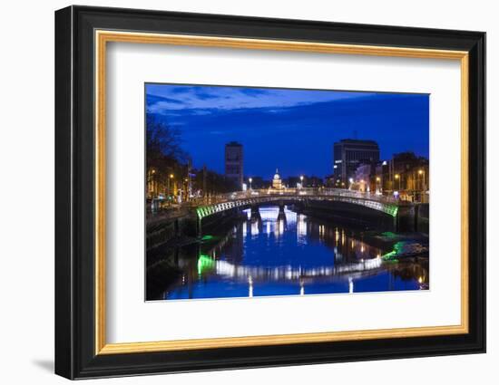 Ireland, Dublin, Ha'Penny Bridge over the River Liffey, dawn-Walter Bibikow-Framed Photographic Print