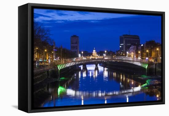 Ireland, Dublin, Ha'Penny Bridge over the River Liffey, dawn-Walter Bibikow-Framed Premier Image Canvas