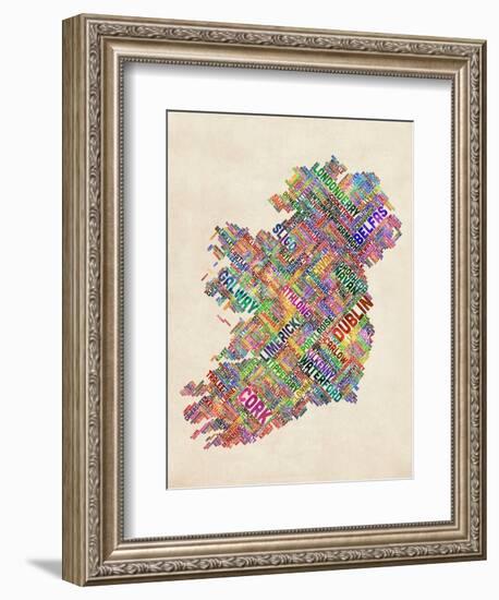 Ireland Eire City Text map-Michael Tompsett-Framed Art Print