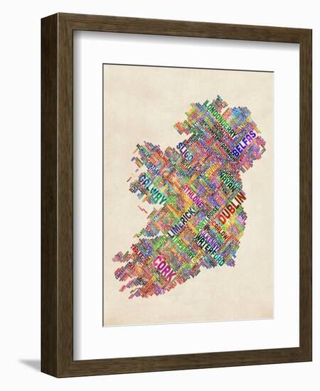 Ireland Eire City Text map-Michael Tompsett-Framed Art Print