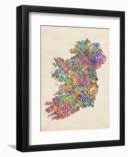 Ireland Eire City Text map-Michael Tompsett-Framed Art Print