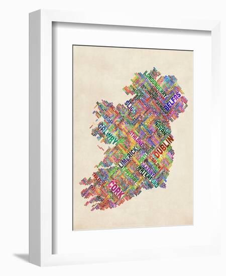 Ireland Eire City Text map-Michael Tompsett-Framed Art Print