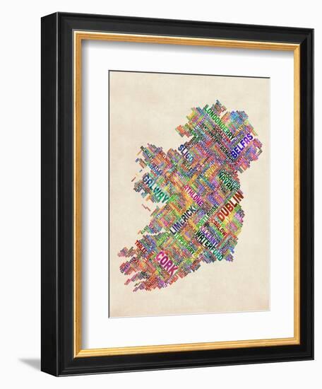 Ireland Eire City Text map-Michael Tompsett-Framed Art Print