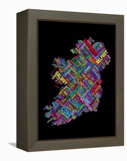 Ireland Eire City Text map-Michael Tompsett-Framed Stretched Canvas