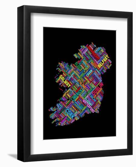 Ireland Eire City Text map-Michael Tompsett-Framed Art Print