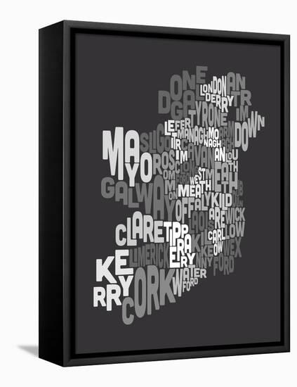 Ireland Eire County Text Map-Michael Tompsett-Framed Stretched Canvas