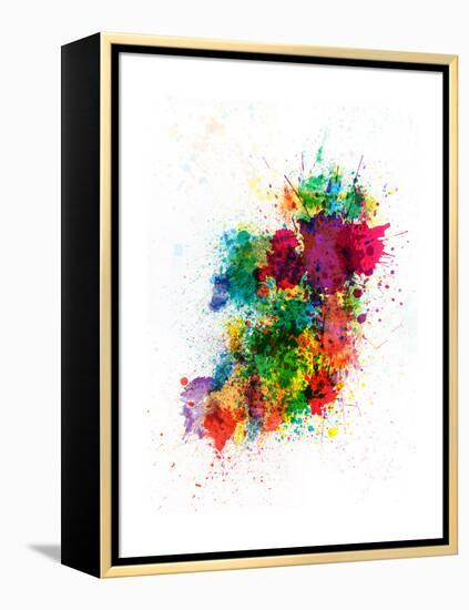 Ireland Map Paint Splashes-Michael Tompsett-Framed Stretched Canvas