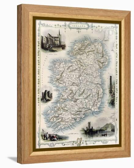 Ireland Old Map. Created By John Tallis, Published On Illustrated Atlas, London 1851-marzolino-Framed Stretched Canvas