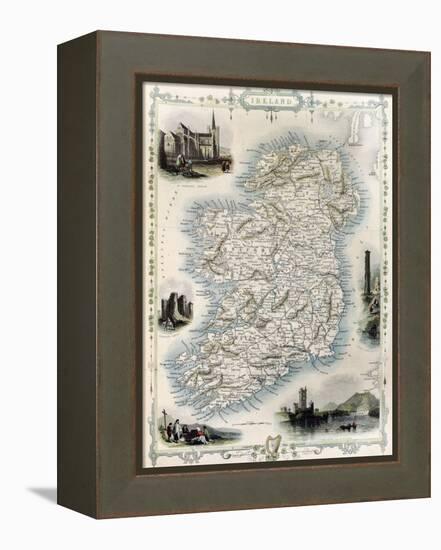 Ireland Old Map. Created By John Tallis, Published On Illustrated Atlas, London 1851-marzolino-Framed Stretched Canvas