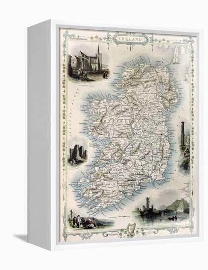 Ireland Old Map. Created By John Tallis, Published On Illustrated Atlas, London 1851-marzolino-Framed Stretched Canvas
