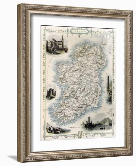 Ireland Old Map. Created By John Tallis, Published On Illustrated Atlas, London 1851-marzolino-Framed Art Print