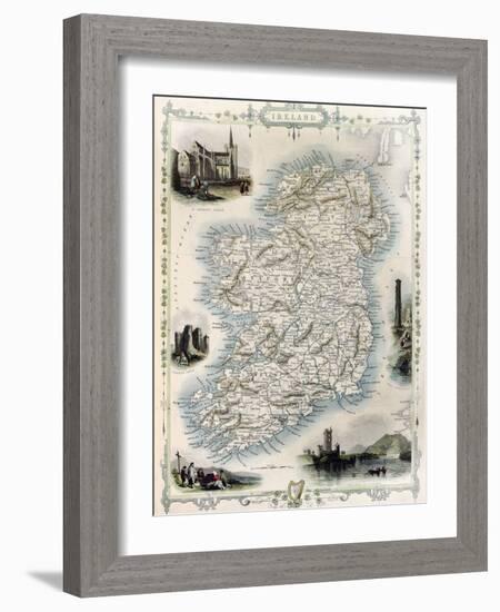 Ireland Old Map. Created By John Tallis, Published On Illustrated Atlas, London 1851-marzolino-Framed Art Print