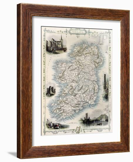 Ireland Old Map. Created By John Tallis, Published On Illustrated Atlas, London 1851-marzolino-Framed Art Print