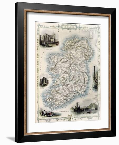 Ireland Old Map. Created By John Tallis, Published On Illustrated Atlas, London 1851-marzolino-Framed Art Print