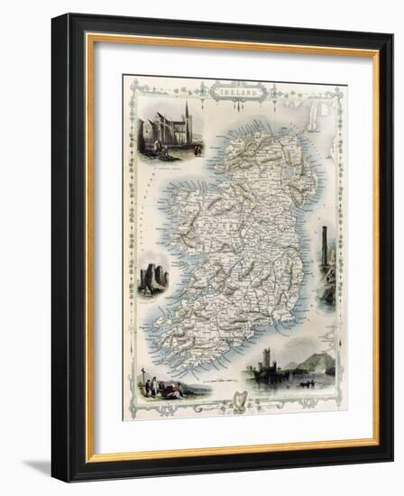 Ireland Old Map. Created By John Tallis, Published On Illustrated Atlas, London 1851-marzolino-Framed Art Print