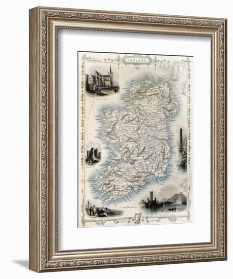 Ireland Old Map. Created By John Tallis, Published On Illustrated Atlas, London 1851-marzolino-Framed Art Print