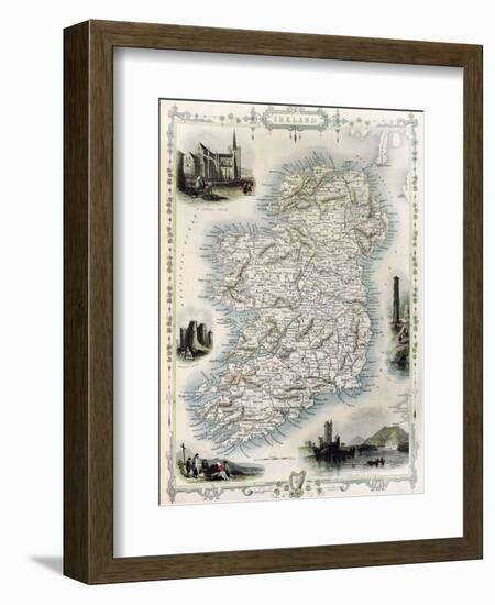 Ireland Old Map. Created By John Tallis, Published On Illustrated Atlas, London 1851-marzolino-Framed Art Print