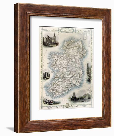 Ireland Old Map. Created By John Tallis, Published On Illustrated Atlas, London 1851-marzolino-Framed Art Print