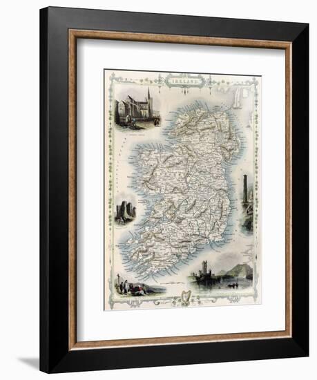 Ireland Old Map. Created By John Tallis, Published On Illustrated Atlas, London 1851-marzolino-Framed Art Print