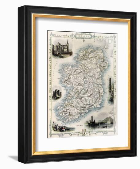 Ireland Old Map. Created By John Tallis, Published On Illustrated Atlas, London 1851-marzolino-Framed Art Print