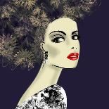 Art Colorful Illustration with Face of Beautiful Girl in Profile with Floral Pattern Afro Funky Cur-Irina_QQQ-Art Print