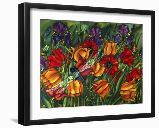 Iris Dragonfly And Bees-Holly Carr-Framed Giclee Print