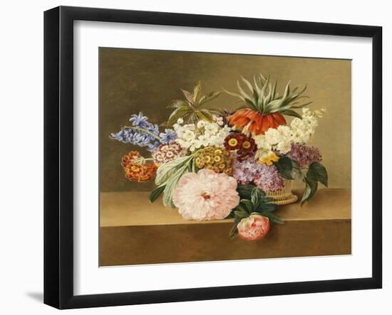 Iris, Lilac, Primulae, Blossom and Peonies in a Basket-Johan Laurentz Jensen-Framed Giclee Print