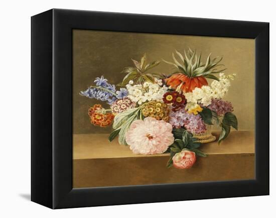 Iris, Lilac, Primulae, Blossom and Peonies in a Basket-Johan Laurentz Jensen-Framed Premier Image Canvas