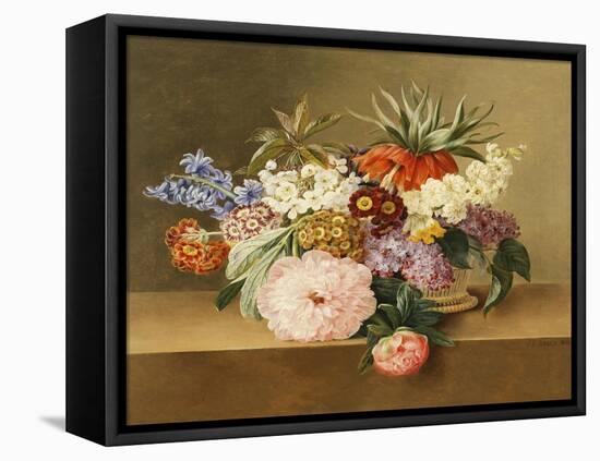 Iris, Lilac, Primulae, Blossom and Peonies in a Basket-Johan Laurentz Jensen-Framed Premier Image Canvas