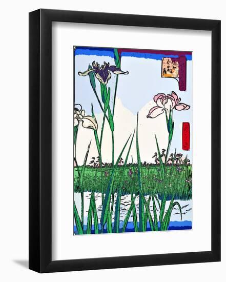 Irises a Pond-Ando Hiroshige-Framed Giclee Print