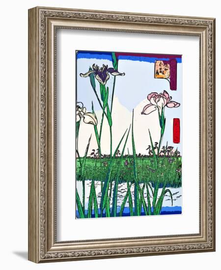 Irises a Pond-Ando Hiroshige-Framed Giclee Print