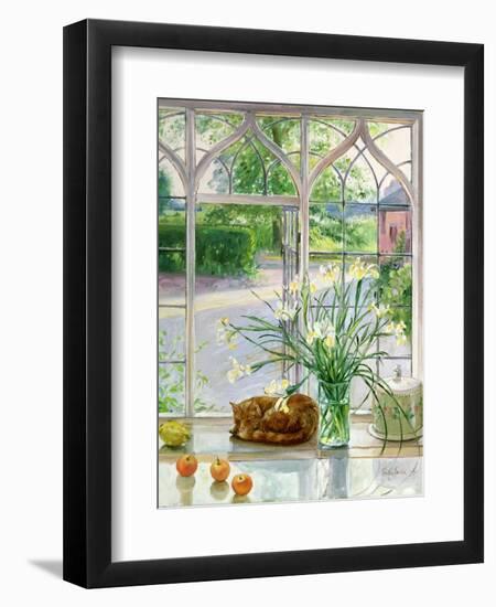 Irises and Sleeping Cat, 1990-Timothy Easton-Framed Giclee Print