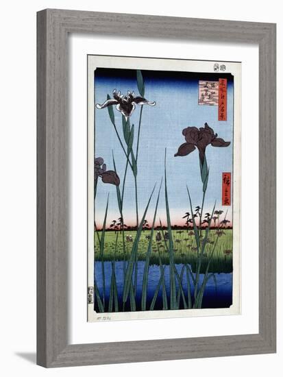 Irises at Horikiri (One Hundred Famous Views of Ed), 1856-1858-Utagawa Hiroshige-Framed Giclee Print