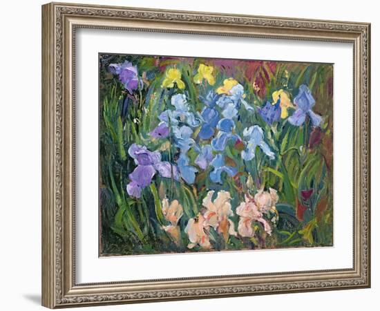 Irises: Pink, Blue and Gold, 1993-Timothy Easton-Framed Giclee Print