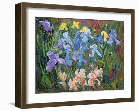 Irises: Pink, Blue and Gold, 1993-Timothy Easton-Framed Giclee Print